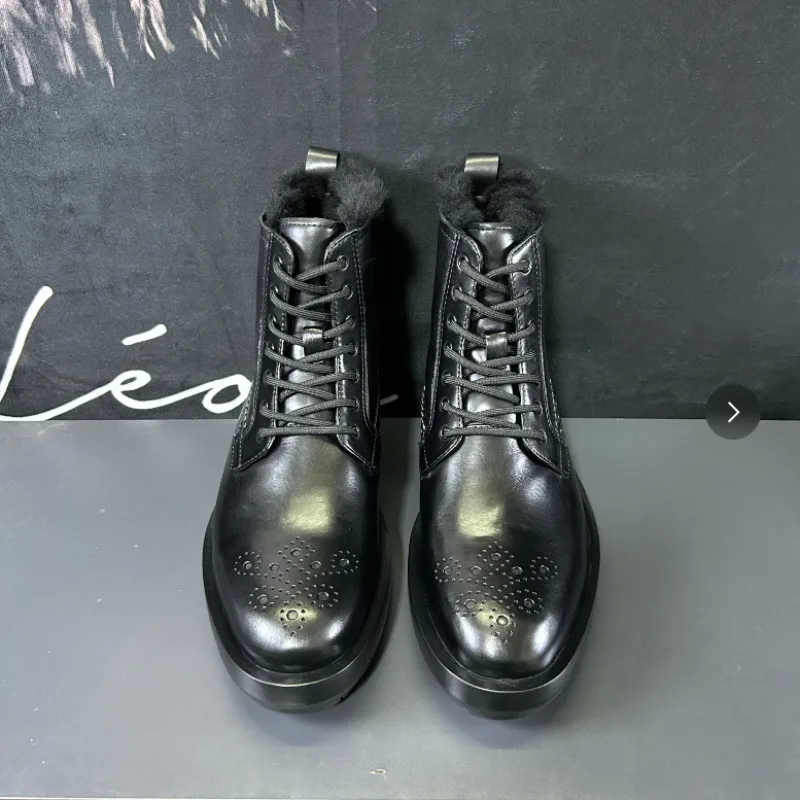 مصمم تشيلسي أحذية رجالية أحذية الشتاء الصوف السميك الدافئة عالية أعلى جلد طبيعي عارضة العمل دراجة نارية الثلوج الأحذية الذكور #3
