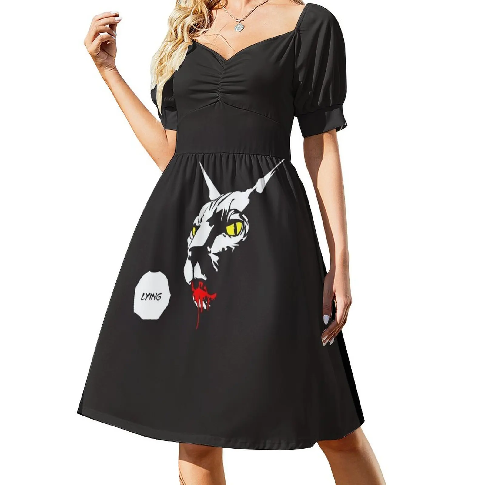 

Lying cat Short-Sleeved Dress dress party evening elegant luxury celebrity women's fashion dresses Evening dresses