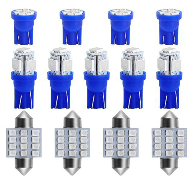 13Pcs T10 31mm Blue LED Bulbs Car Interior Map Dome License Plate Light Lamp Set