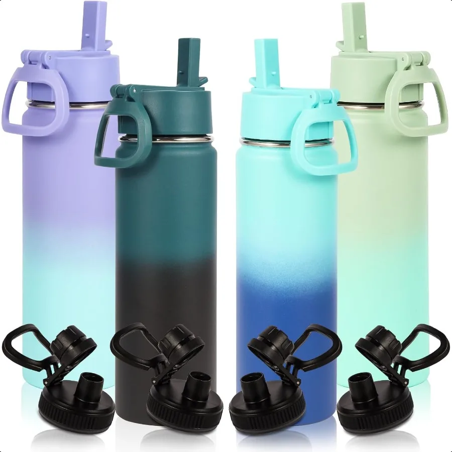 

20oz Insulated Stainl Steel Water Bottle With Straw Lid Bulk 4 Pack Double Wall Vacuum Cups With Handle Reusable Outdoor Sports