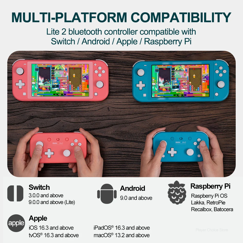 8BitDo Gamepads for Nintendo Switch Controller Lite 2 Controle for Raspberry Pi Android iOS iPadOS tvOS macOS Turtbo function