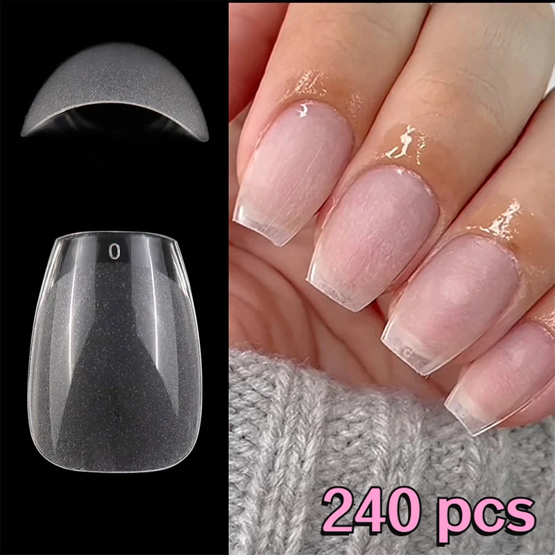 240pcs Xxs Extra Short Almond Coffin Nail Tips Half Matte Pre-filed Soft Gel Full Cover Fake Nail For Small Average Nail Beds