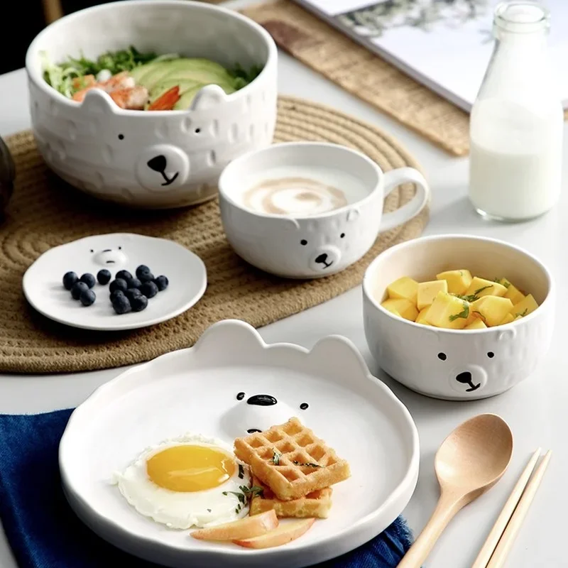 

Ceramic Cartoon Plate Tableware Set Cute Girl Heart Bear Plate Home Creative Personality Breakfast Japanese Dinnerware Set