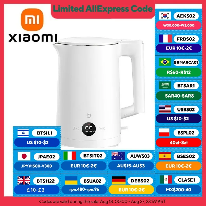 XIAOMI MIJIA Constant Temperature Electric Kettles 2 Stainless Steel 1800W LED Display Four Thermos Modes 220V Kettle Tea Coffee