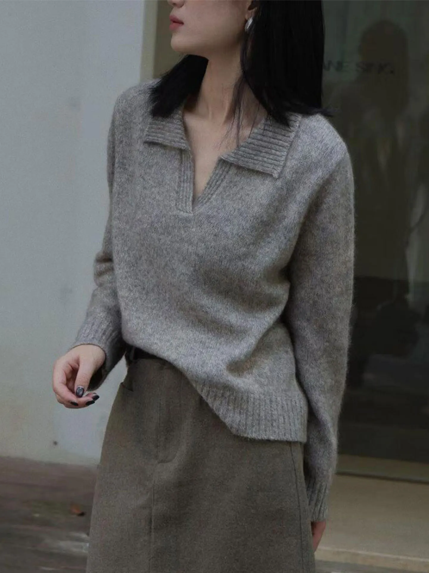 Women's Fashion Polo Neck Cashmere Sweater Soft Waxy Thick Autumn Winter Lazy Feel Base Layer Outerwear