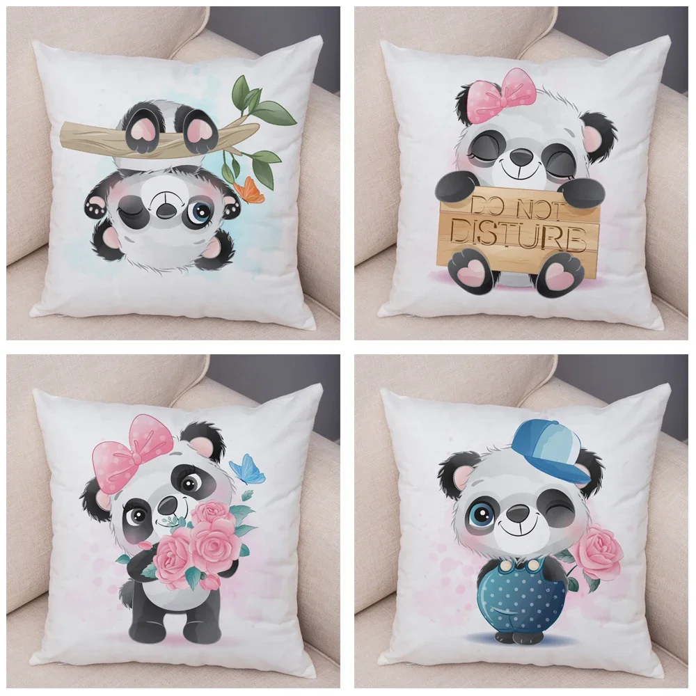 Children\'s Room Sofa Home Car Decoration Cute Animal Pillowcase Cartoon Chinese Panda Soft Plush Cushion Cover