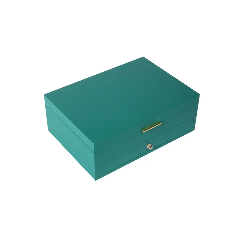 

jewelry ring stud earrings, heaven and earth cover jewelry box, dark green two-layer drawer lacquer jewelry box.
