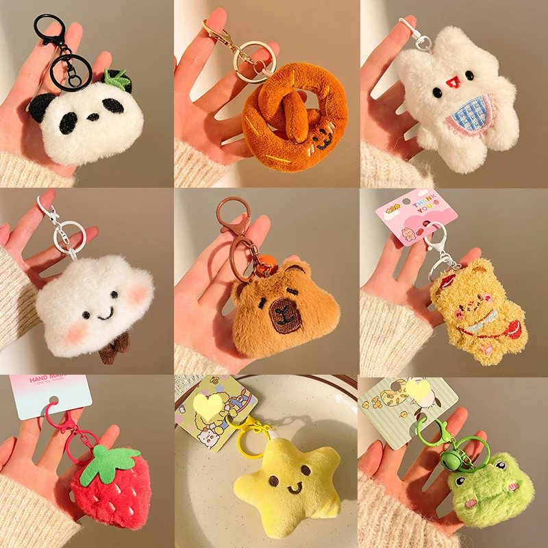 Boneca de pelúcia dos desenhos animados chaveiro saco encantos capivara estrela urso coelho sapo panda morango urso ganso boneca chaveiros presentes de natal
