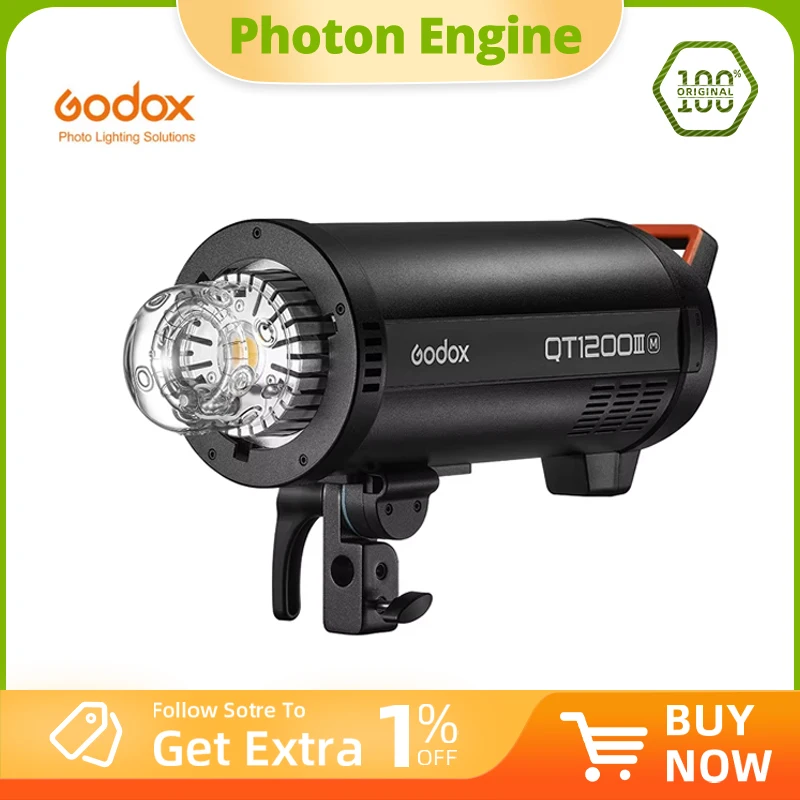 Godox QT1200III 1200W Quicker Studio Flash 5600K Bowens Mount Flash Duration 1/29600s 2.4G Wireless System 40W LED Modeling Lamp