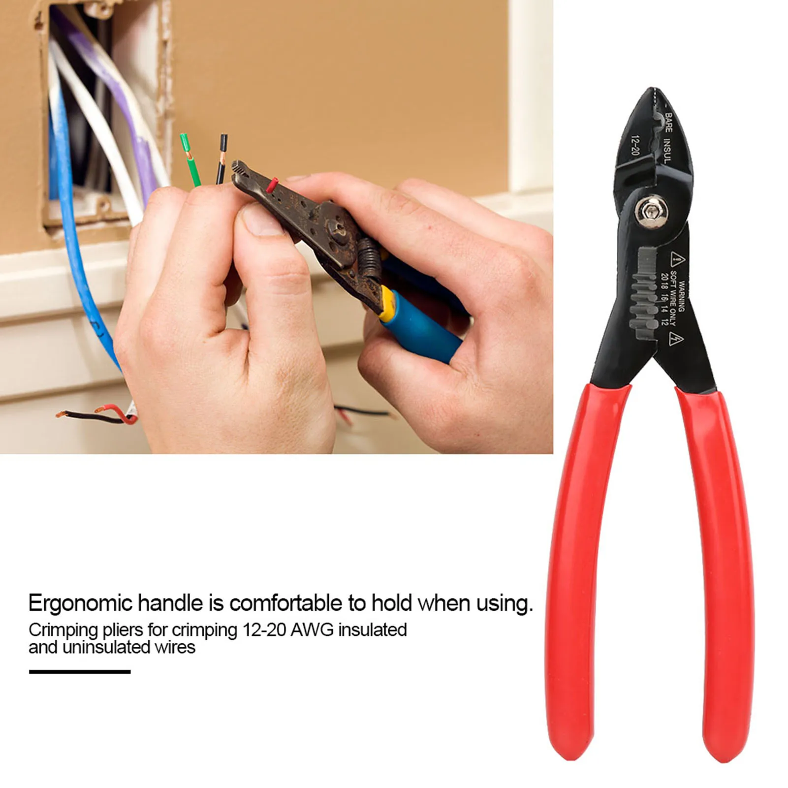 7in Squeeze Pliers Professional Electrical Cable Stripping Crimping Tool Wire Stripper for Terminals Electrical Tool