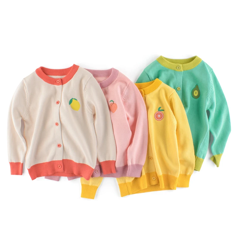 

New Autumn Candy Color Children Clothes Long Sleeve Baby Girl Fruit Embroidery Pattern Sweaters Cotton Lovely Baby Girl Clothes