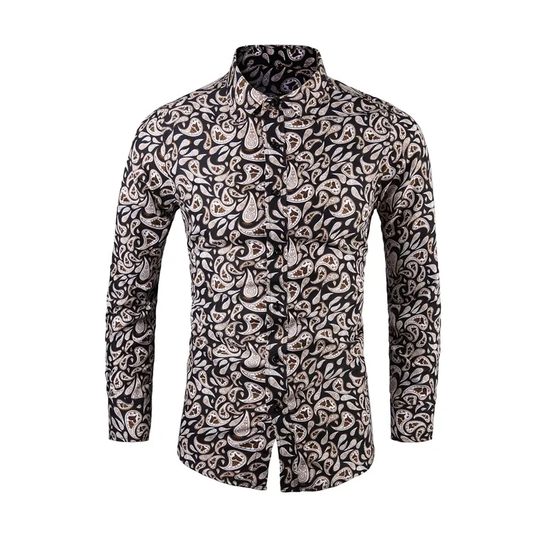 Fall 2026 Men's Casual Long Sleeve Large Size Shirt Collared Business Floral Print Fashionable Urban Loose Fit Polyester Cotton