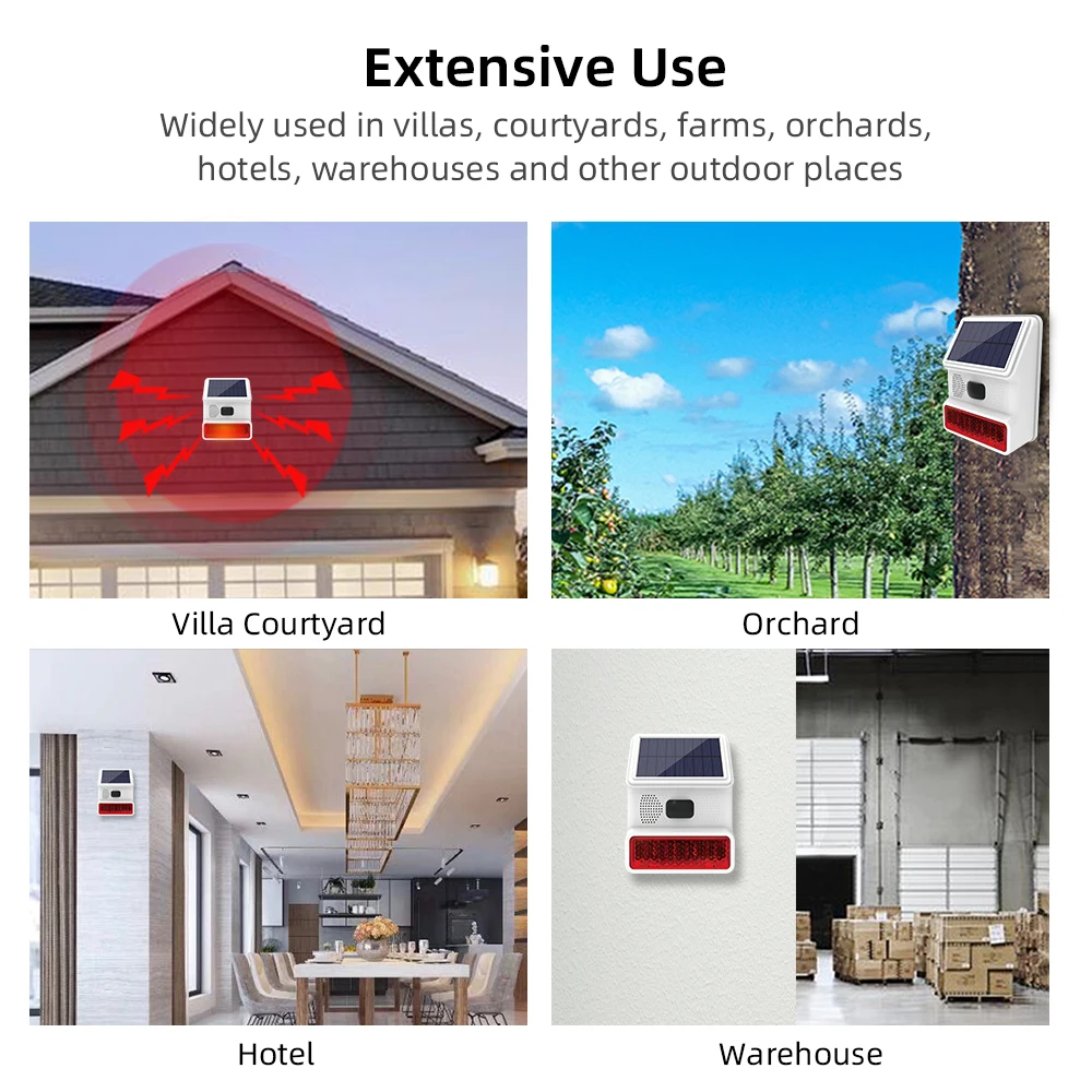 ワイヤレス屋外ソーラー防水ストロボサイレン家庭用 120db - Alarm Siren Outdoor のレビューと価格