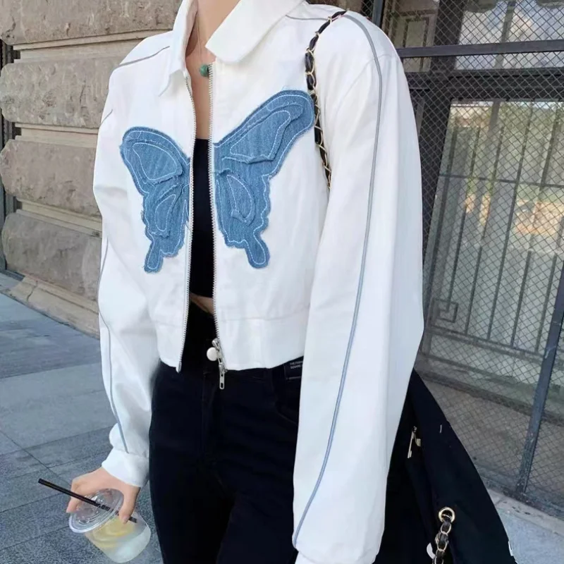 Women Spring Autumn Cool Butterfly Short Jacket Wide Leg Pants 1 or 2 Piece Set 2023 New Korean Hip Hop Coats Trousers Outfits