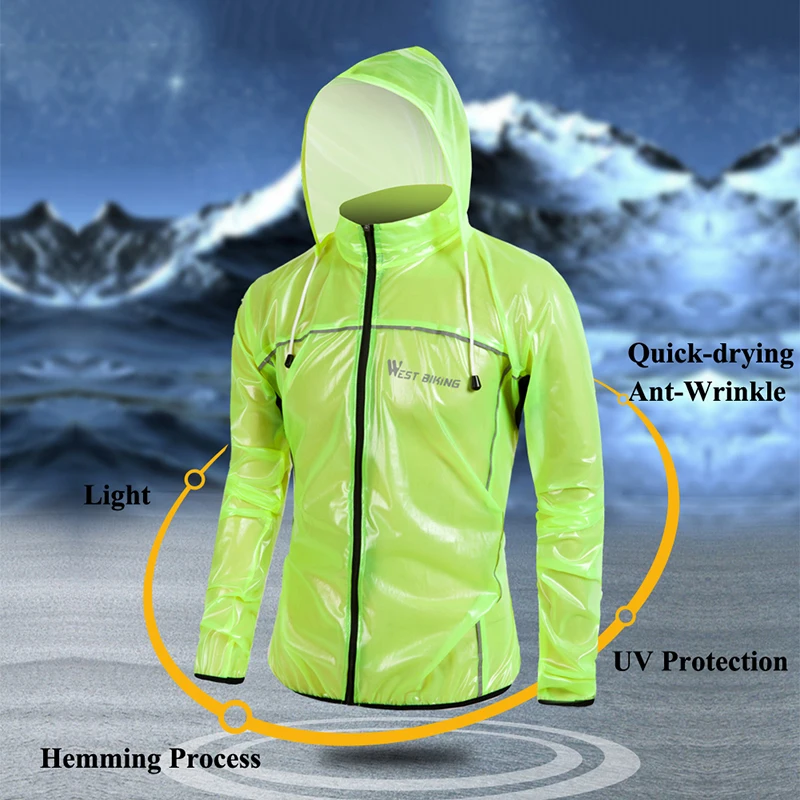 WEST BIKING Windproof Cycling Raincoat Waterproof Reflective Hooded Raincoat Quick Dry Outdoor Sport Long Sleeve Cycling Jacket