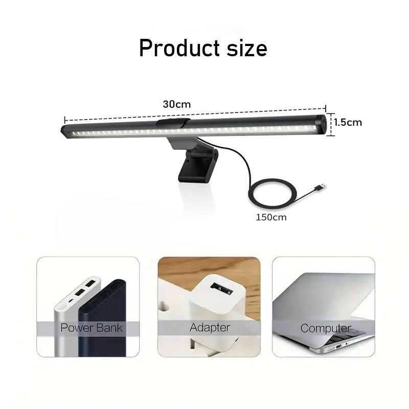 30cm-ledデスクランプ、モニターライトバー、目に優しい調光機能付き、卓上ランプ、パソコンモニター用ライト、仕事やゲームに最適。
