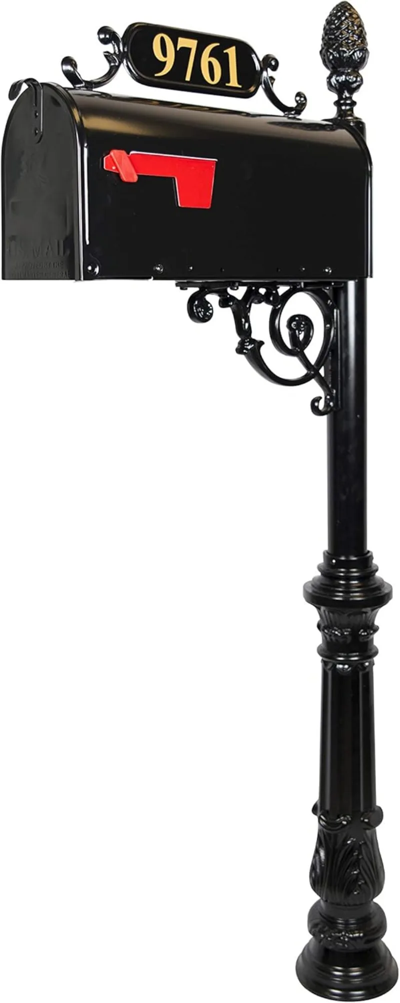 Charleston Mailbox Post System Black Rust Resistant Mailbox Includes Address Plaque Numbers Scroll & Mounting Hardware (Large)