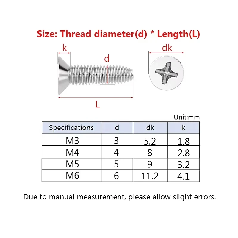 304 Stainless Steel M3 M4 M5 M6  Cross Countersunk Flat Trilobular Thread Forming Screws GB6561