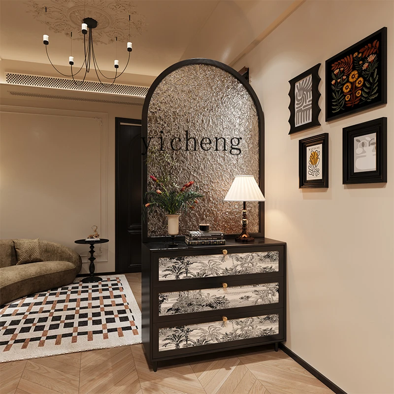 

LSL solid wood water pattern glass entry door screen partition living room shoe cabinet entrance household shelter