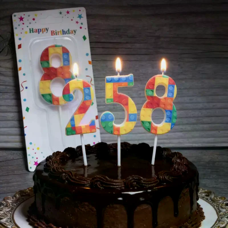 Building Blocks Numbers 0-9 Birthday Candles Cartoon Theme Cake Decoration 1 PC Colored Building Block Shaped Digital Candle New