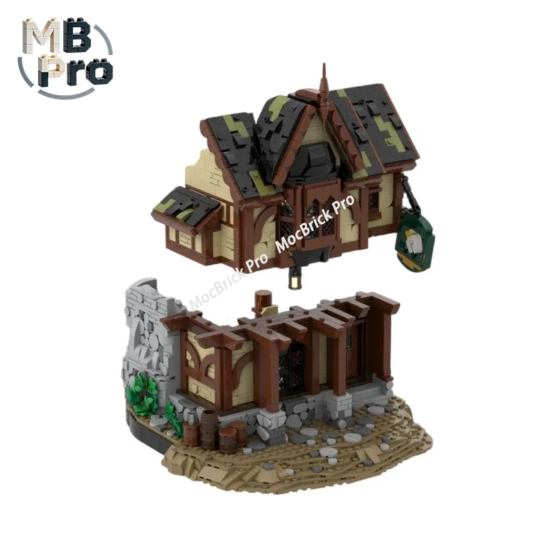 Medieval Rustic Pub & Traveler Rest House MOC Bricks, Retro European Countryside Architecture Blocks