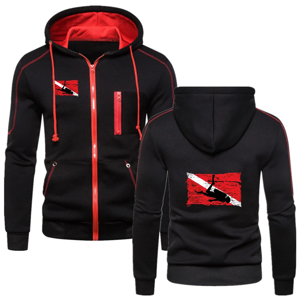 2026 Spring And Autumn Scuba Diving Diver Print Men's New Solid Color Cotton Sweatshirts Casual Comfortable Fitness Hoodies