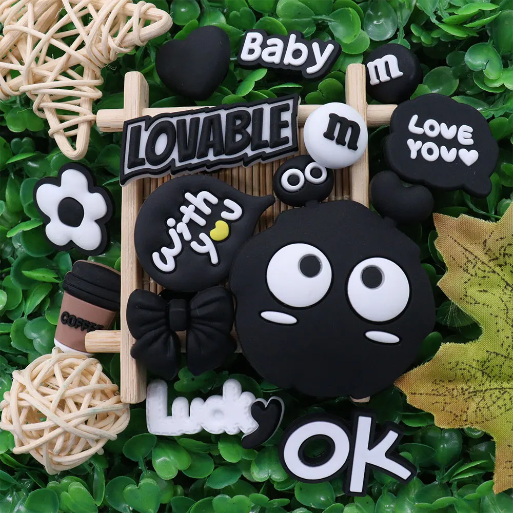 1-13Pcs PVC Black Series Lovable Styles Kids Shoes Buckle Decorations Coffee With You Phone Case Slippers Charms