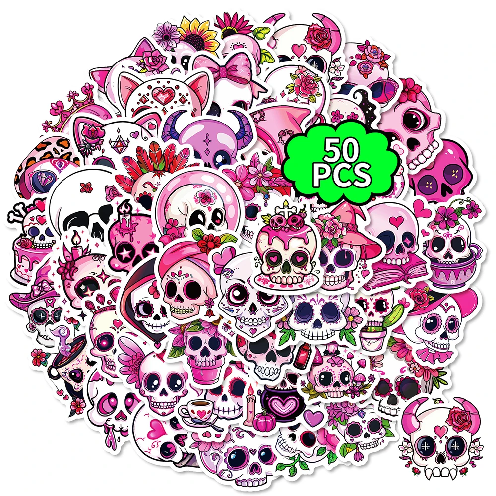 

10/30/50PCS Pink SKull Goth Stickers Halloween Decoration Decals Waterproof Graffiti Laptop Phone Car Bike Cool Sticker Toys