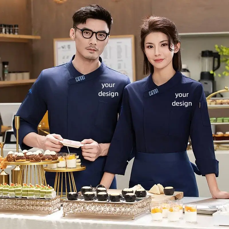 Men's Catering Long Sleeve Breathable Chef Uniform Work Uniform Embroidery Name Print Logo Restaurant Jacket Kitchen Clothes