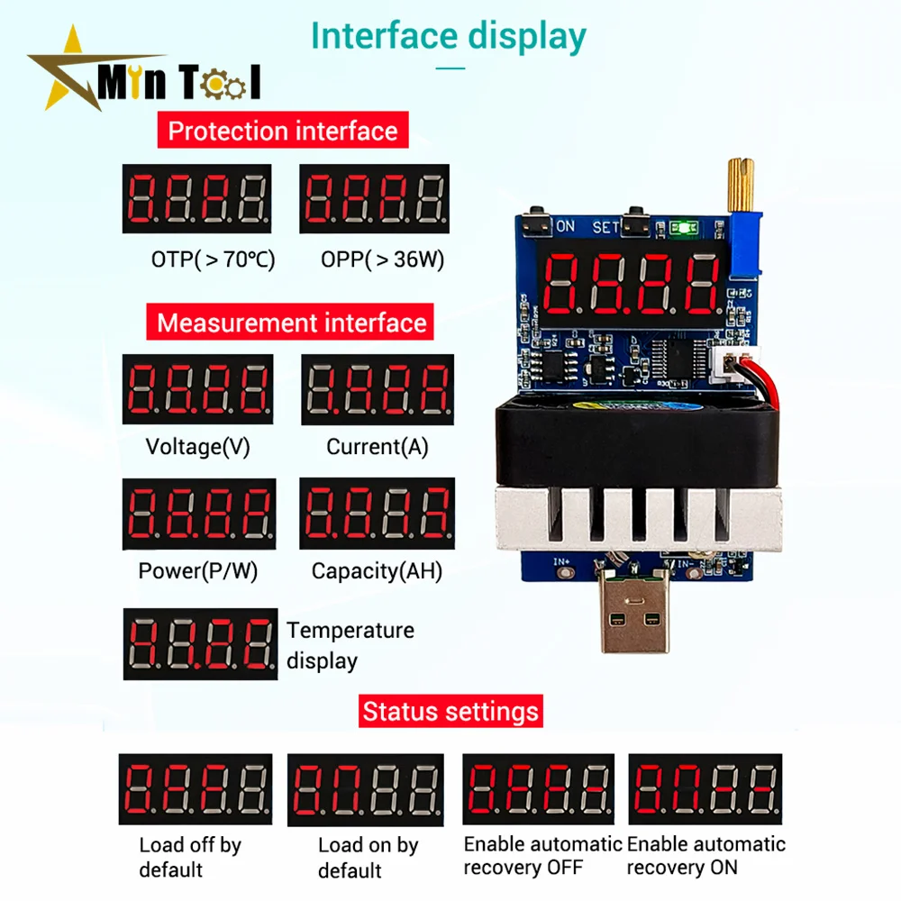 ZK-EL35 35W DC3.5-28V USB Electronic Load Resistor Discharge Battery Tester LED Display Fan Adjustable Current Voltage Meter