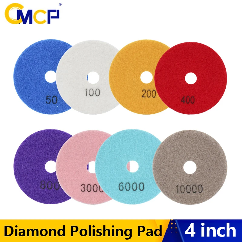 CMCP 1 قطعة لوحة تلميع الماس 4 بوصة 100 مللي متر رطب/جاف للخرسانة حجر الرخام طحن الرملي القرص مجموعة 50-10000 حصى