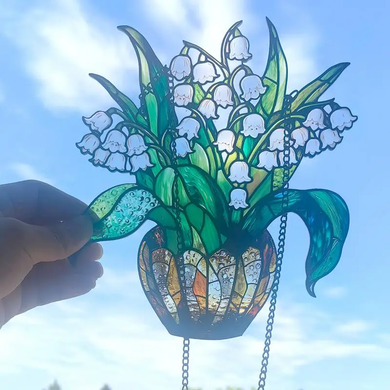 

Window Sun Catcher Artificial Flower Pot Plant Wall Art Decor Sun Catcher With Chain Floral Sign For Outdoor Porch Kitchen