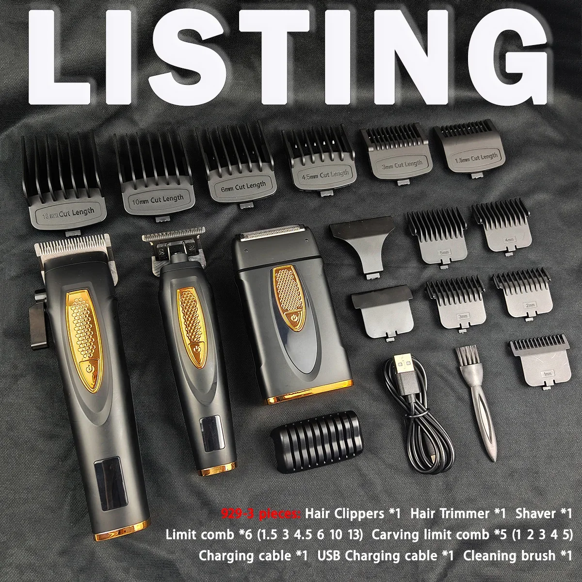 Professional Salon Electric Cordless Hair Trimmer BRDCLIP Black Gold Art Hair Clipper 929 Personality Men's Hair Cutting Shaver