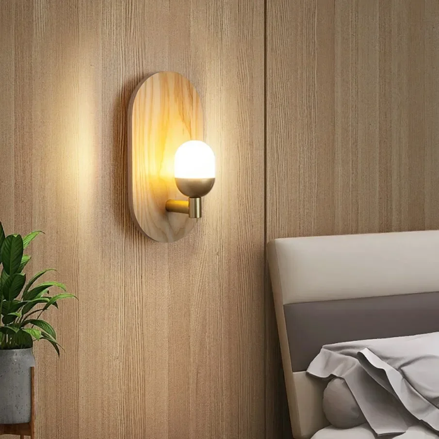 

Modern minimalism Nordic wall lamp Bedside lamp bedroom Solid wood aisle light