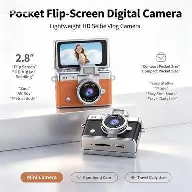 Mini Digital Camera With Flip Screen Zinc Alloy Body HD Video Recording Portable Student Pocket Camera For Selfie Travel Vlog