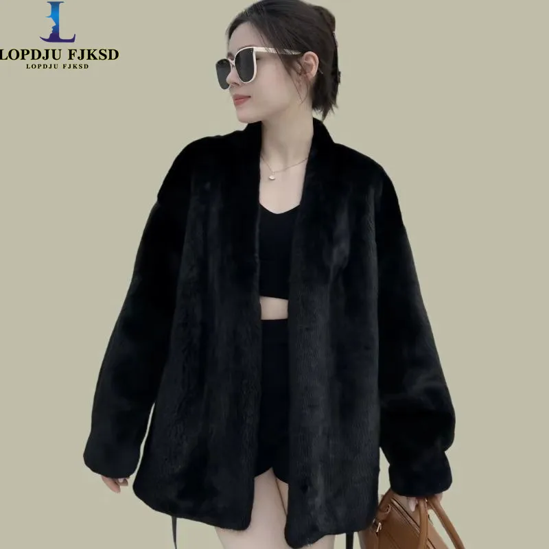 Faux Mink Fur Coat for Women,Covered Button Jacket,Female Clothes,High Quality,Autumn and Winter