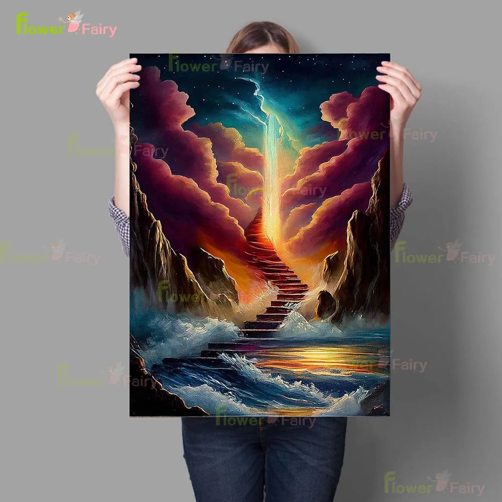 Stairway to Heaven Starry Sky Abstract Poster Wall Art Canvas Painting Home Decor Wall Pictures For Living Room Unframed