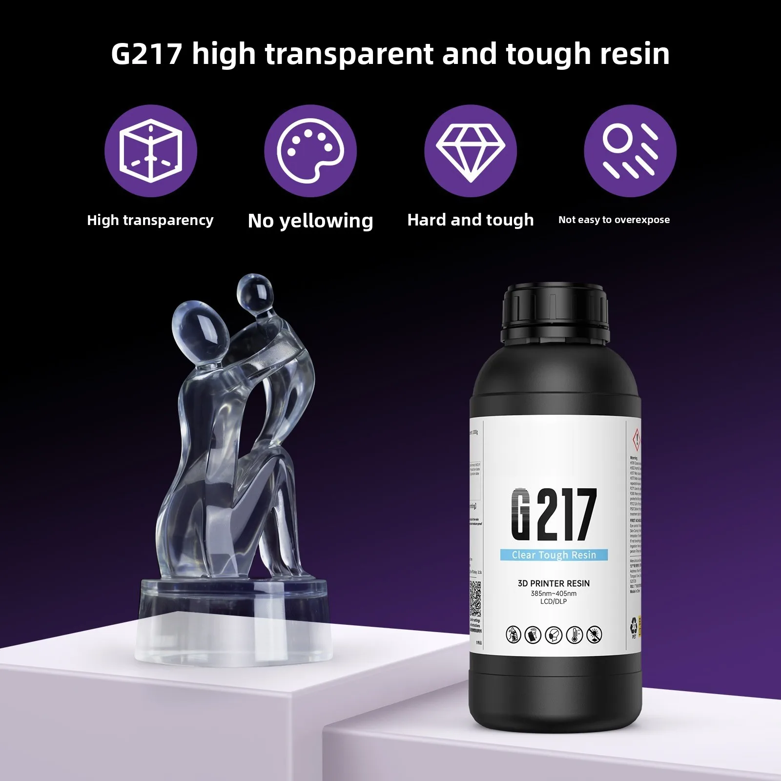 1KG G217 Clear UV Photopolymer Resin for Prototype Model, Compatible with LCD DLP Light Curing 3D Printing Consumable
