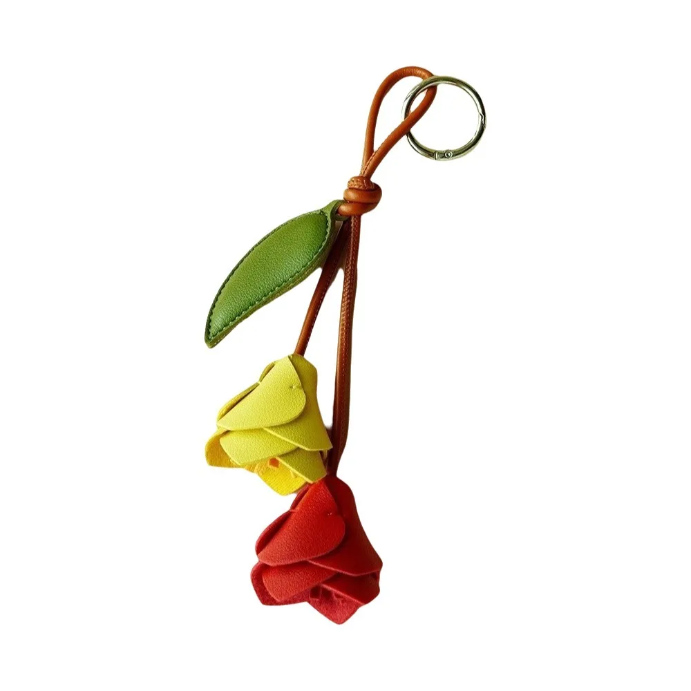 Fashion Leather Tulip Bag Pendant Colorful Leaf Pu Flower Keychain Multi-color Hanger Bag Charm Car Keyring