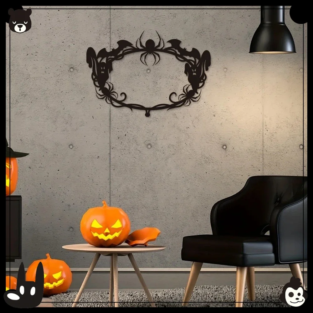 CIFBUY Halloween Wreath Metal Wall Art Spider Bat Ghost Iron Hanging Sculpture Door Home Decor Ornament Gift