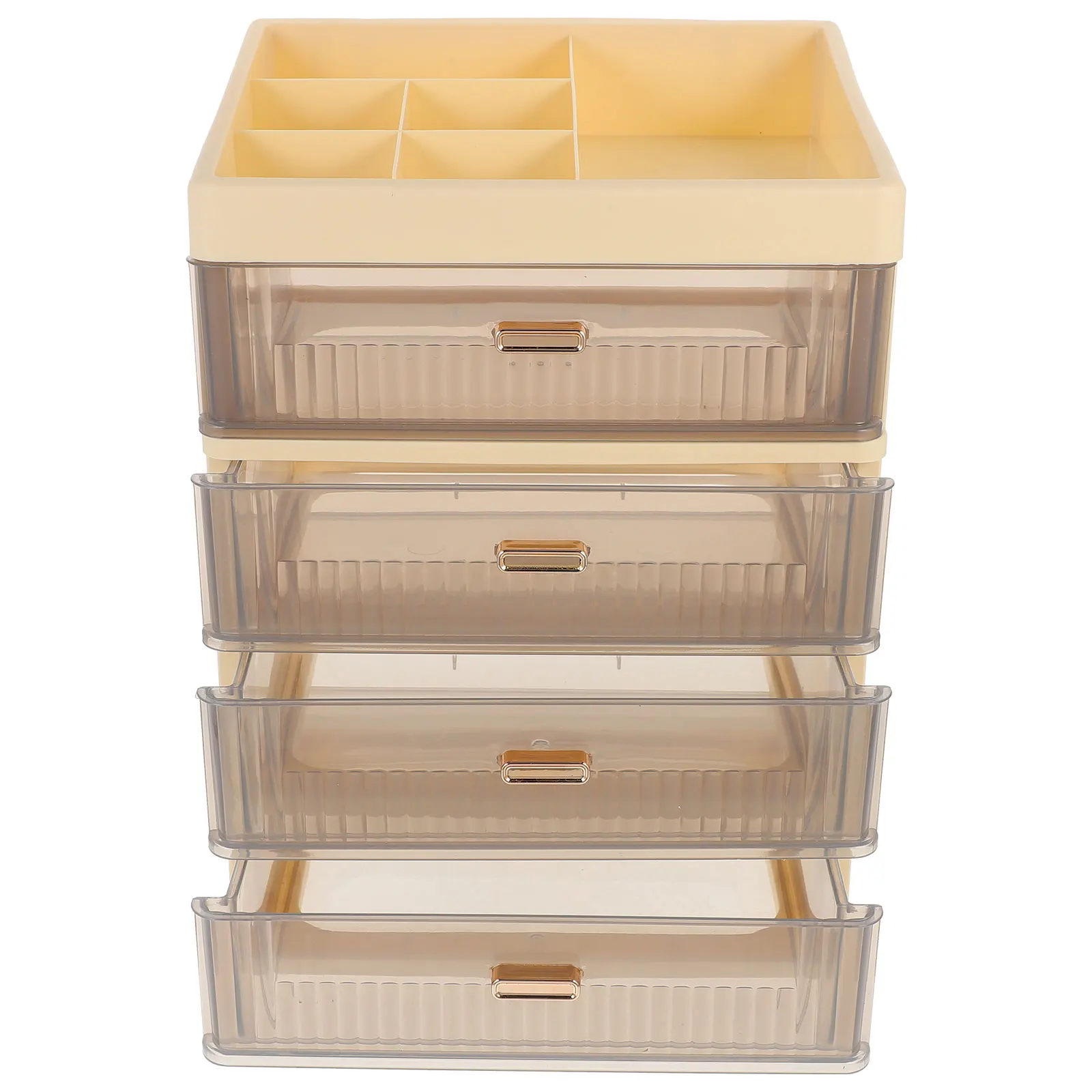 

Drawer Storage Box 4 Layers High Cover Cream Frame Black Transparent Desk Organizer for Stationery Cosmetics Multi-tier