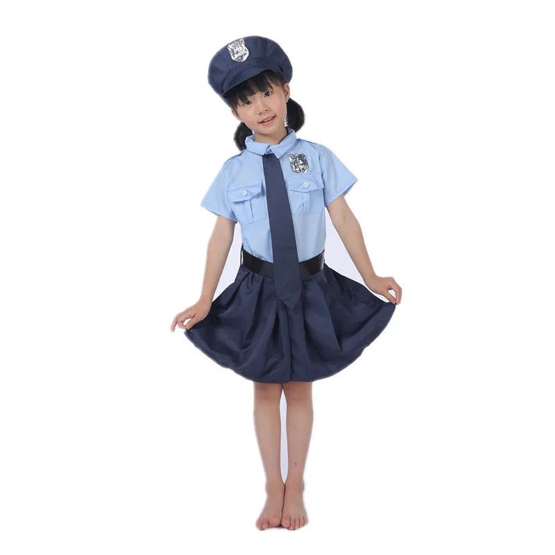 Police Officer Costume for Girls Halloween Cop Skirt Pretend Play Outfits Girls Police Costume Policewoman Play Dress Dress Up