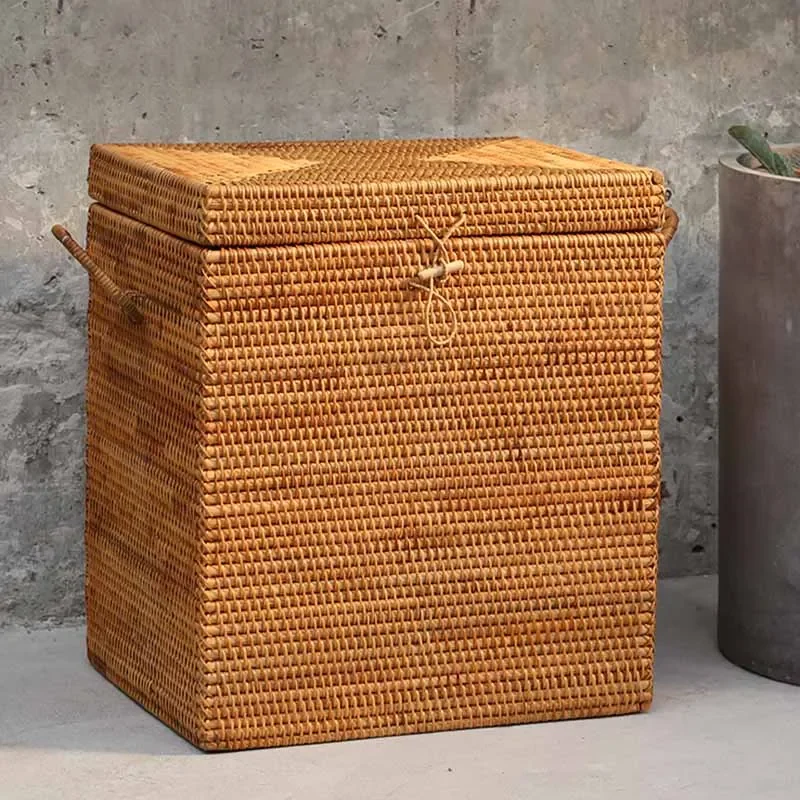 Vietnam Rattan Laundry Basket  EcoFriendly Dirty Clothes Storage with Lid, Wicker Basket Lined Organizer, Bathroom Solution