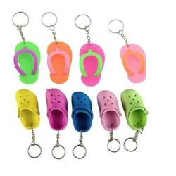 Cute 3D Mini EVA Beach Hole Croc Shoe Keychain Bag Charm Pendant Accessories Slipper Keyring Floating Key Chain Dog Cat Shoe