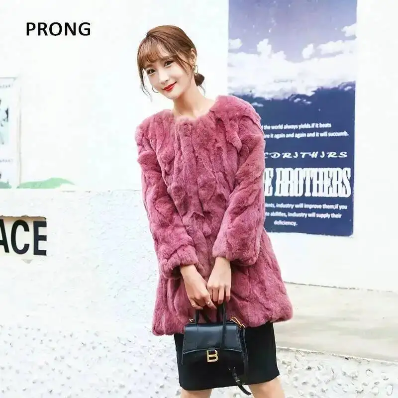 Natürliche Kaninchen Pelzmantel Frauen Winter Jacken Lange Lose Größe Echt Pelzmantel Pelzigen Dicke Warme Frau Kleidung