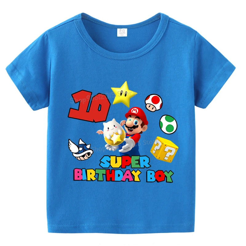 Super Marios Bros Geburtstag T-Shirt für Jungen Mädchen Nummer T-Shirts Anime Cartoon Kurzarm T-Shirt Sommer Kinder Tops Kleinkind Kleidung