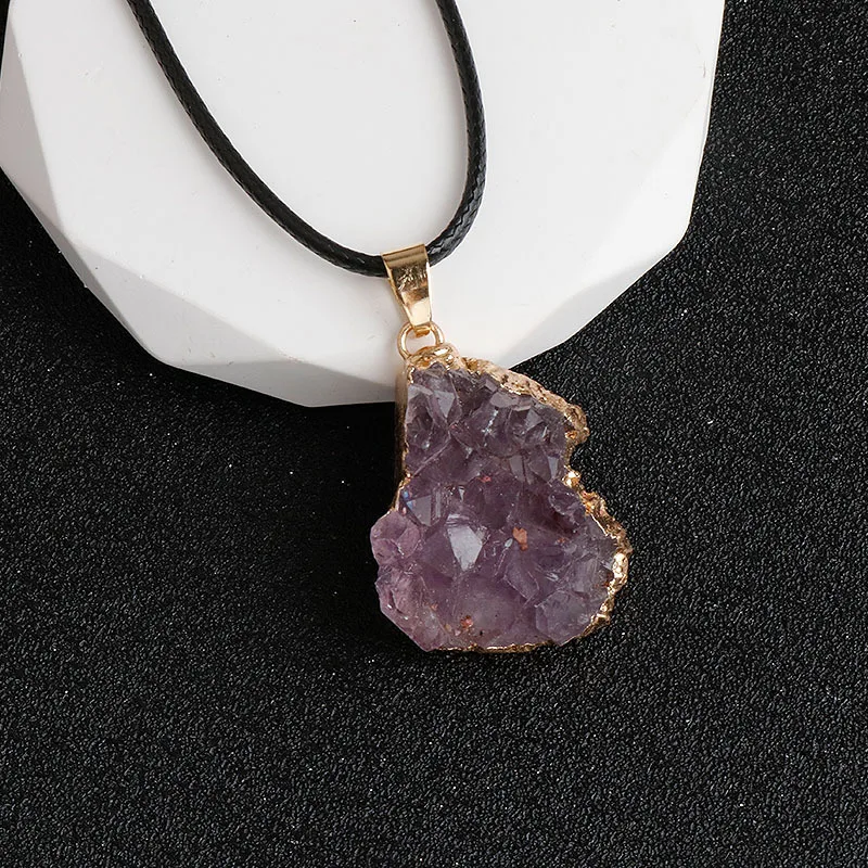 1 قطعة شخصية الكريستال الطبيعي الإبداعية جمشت العنقودية قلادة 20-35 مللي متر x 20-30 مللي متر سترة سلسلة قلادة غير النظامية مجوهرات