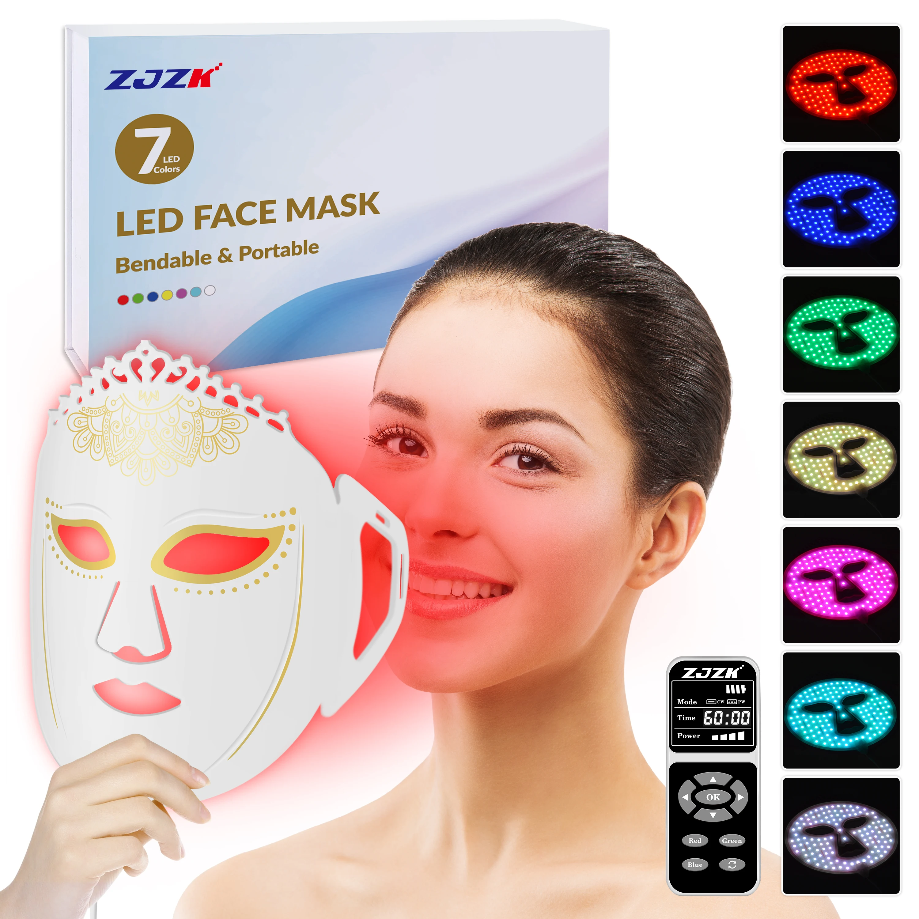 

ZJZK 660nmx120chips Full LED Face Mask Red And Blue Light Therapy 850nmx120chips+940nmx120chips Laser Roller For Pain Acne Scars