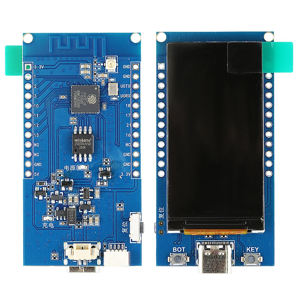 Carte de développement ESP32 S3 avec écran LCD de 1,9 pouce 170*320 ST7789V Module BT Wifi ESP32-S3 N16R8 Port de batterie Type-C 12 broches