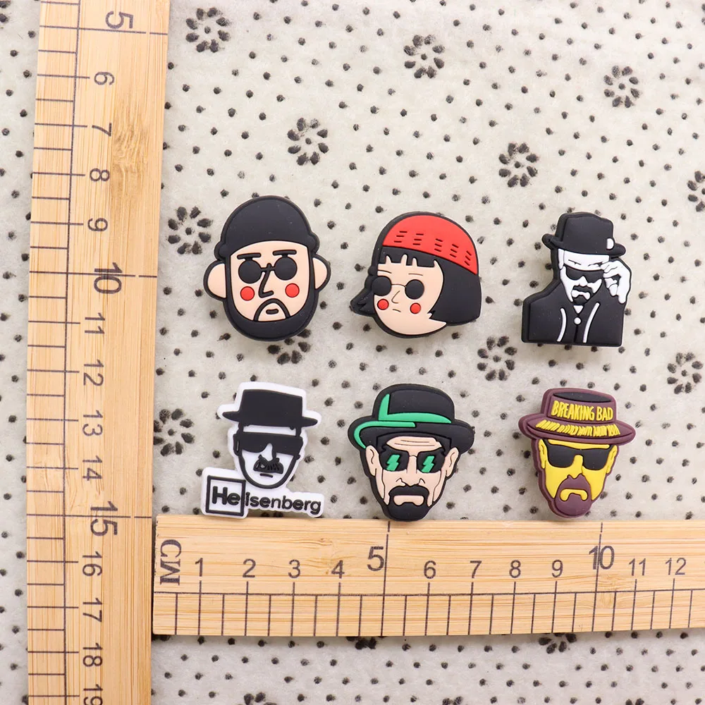 Single Sale 1PCS PVC Cute Cartoon Shoe Charms Man Woman Breaking Bad Garden Shoes Ornaments Slipper Accessories Holiday Present